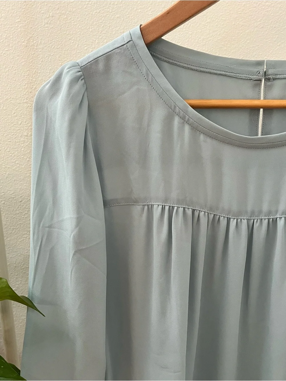 LOFT Light Blue Long-Sleeve Pleated Yoke Blouse